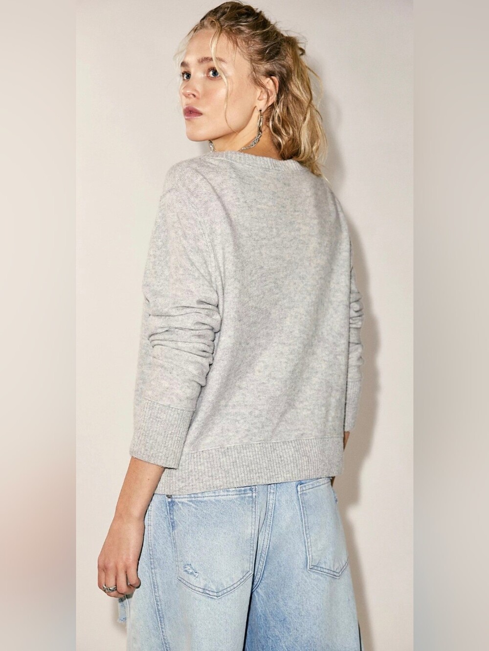 Free People Heather Gray Button Cardigan. Size L. #SW - Picture 3 of 12